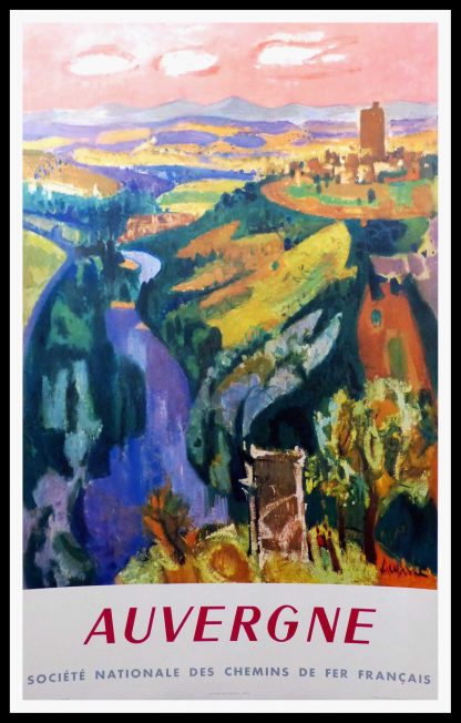 (alt=original travel poster Auvergne Mountain SNCF signed in the plate AUJAME 1959")