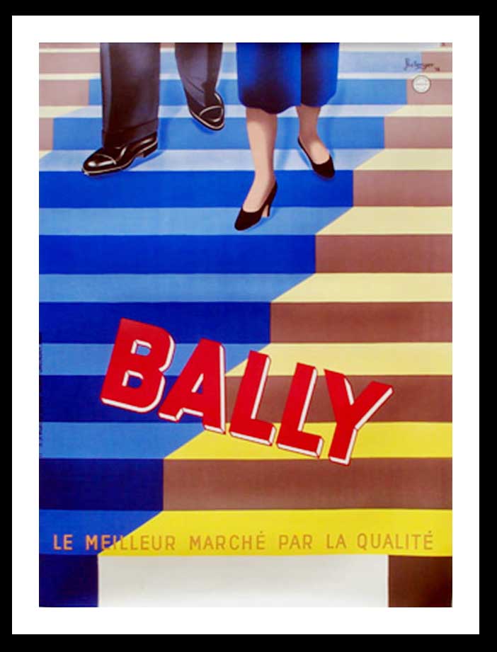 (alt="original advertising poster BALLY fashion shoes signed BELLENGER 1937")