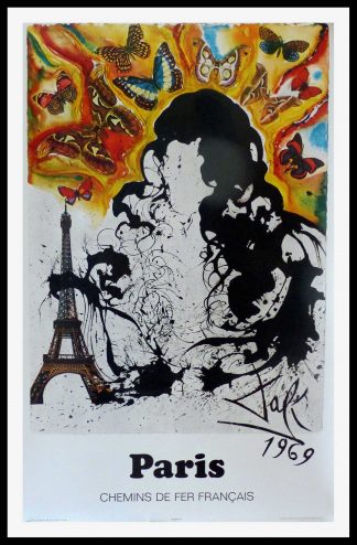 Salvador DALI - PARIS SNCF - PAPILLONS - original vintage travel poster, 1969