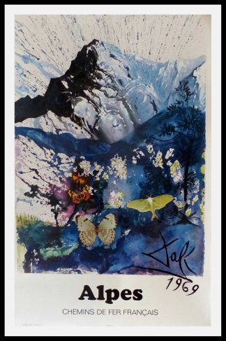 original vintage travel poster - les Alpes - SNCF -  Dali - 1969