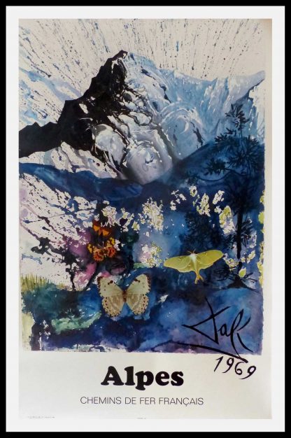 original vintage travel poster - les Alpes - SNCF -  Dali - 1969