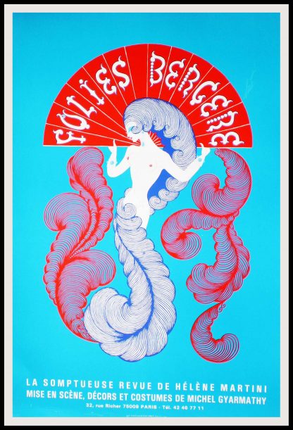 (alt="original vintage music-hall poster FOLIES BERGERES Hélène Martini, signed in the plate printed by SAINT MARTIN 1974")