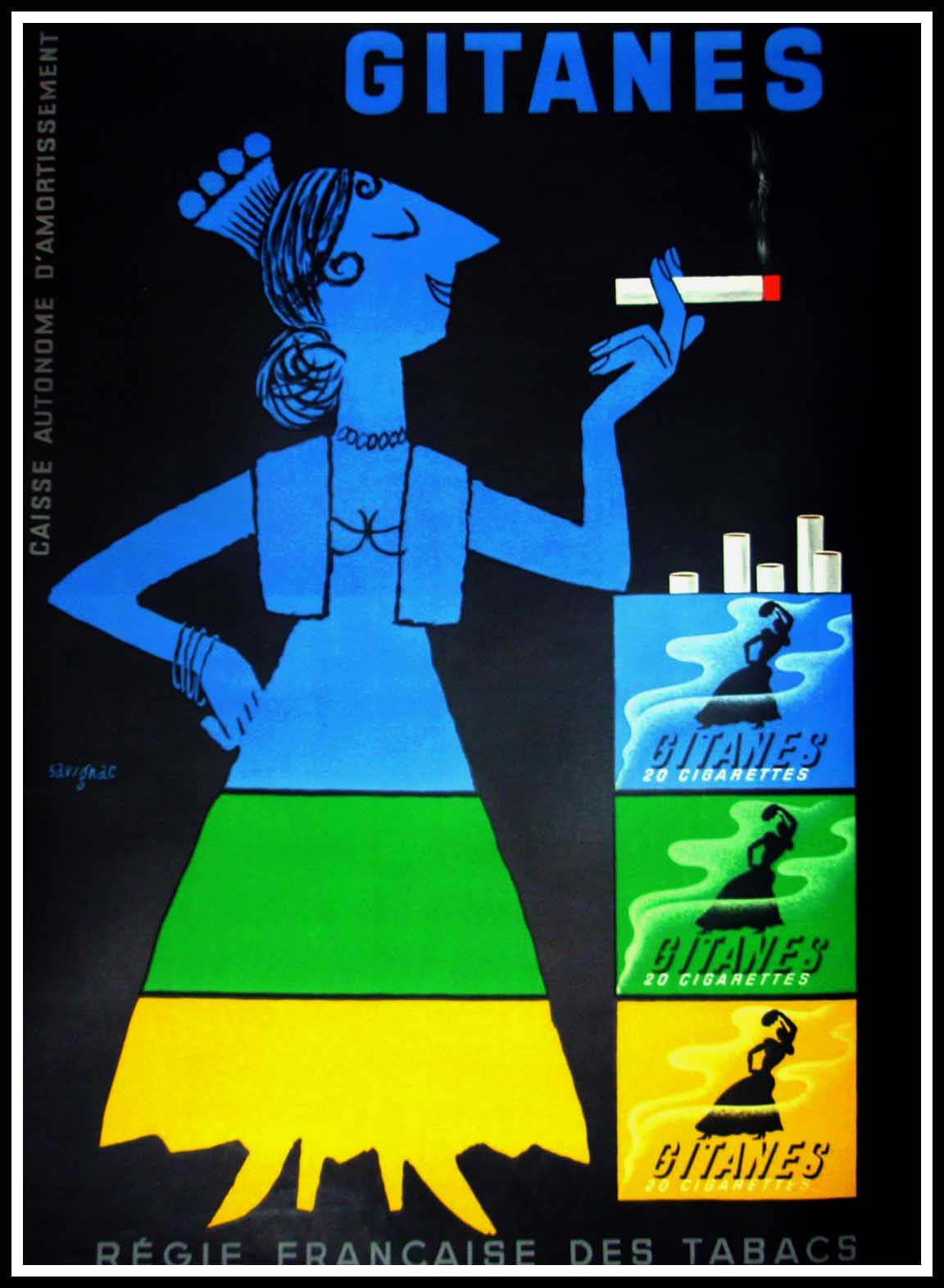 (alt="original advertising poster Gitanes cigarettes signed Raymond SAVIGNAC 1953")