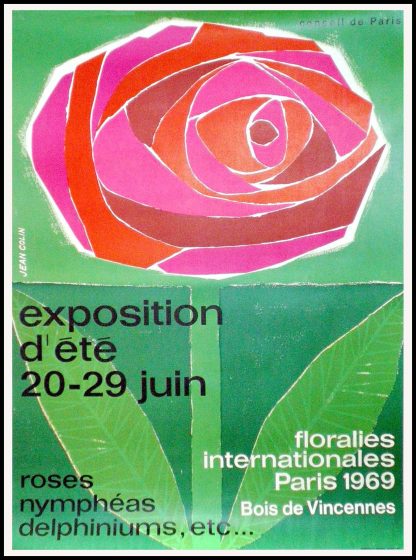 (alt="original exhibition poster Floralies internationales Paris 1969 Bois de Vincennes signed Jean COLIN 1950")