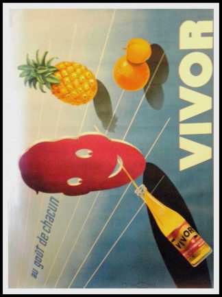 Affiche ancienne originale Boisson - VIVOR- caricature - ANSIEAU 1950
