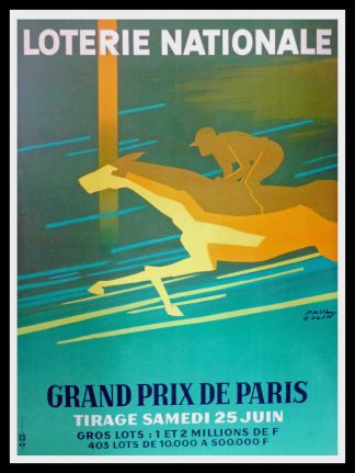 Affiche ancienne originale Loterie Nationale - Grand Prix de PARIS - Paul COLIN 1966