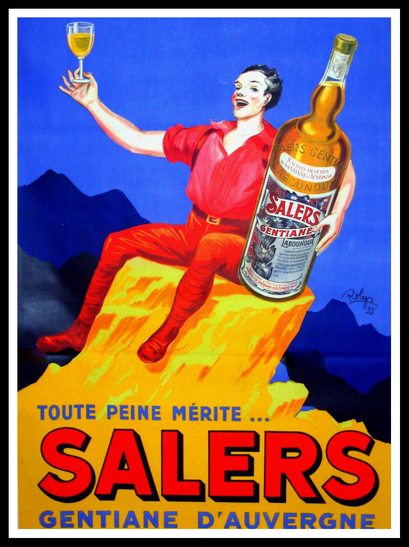 Affiche ancienne originale boisson - Salers Gentiane - Auvergne - ROBYS 1935