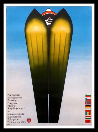 Compétition de ski Zakopae Poland - Pzn l'association de ski Pologne - Affiche Ancienne originale Competition Ski