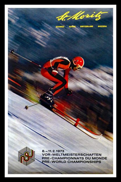 (alt="original winter sport poster pre-world championships ST MORITZ SWITZERLAND 1973")