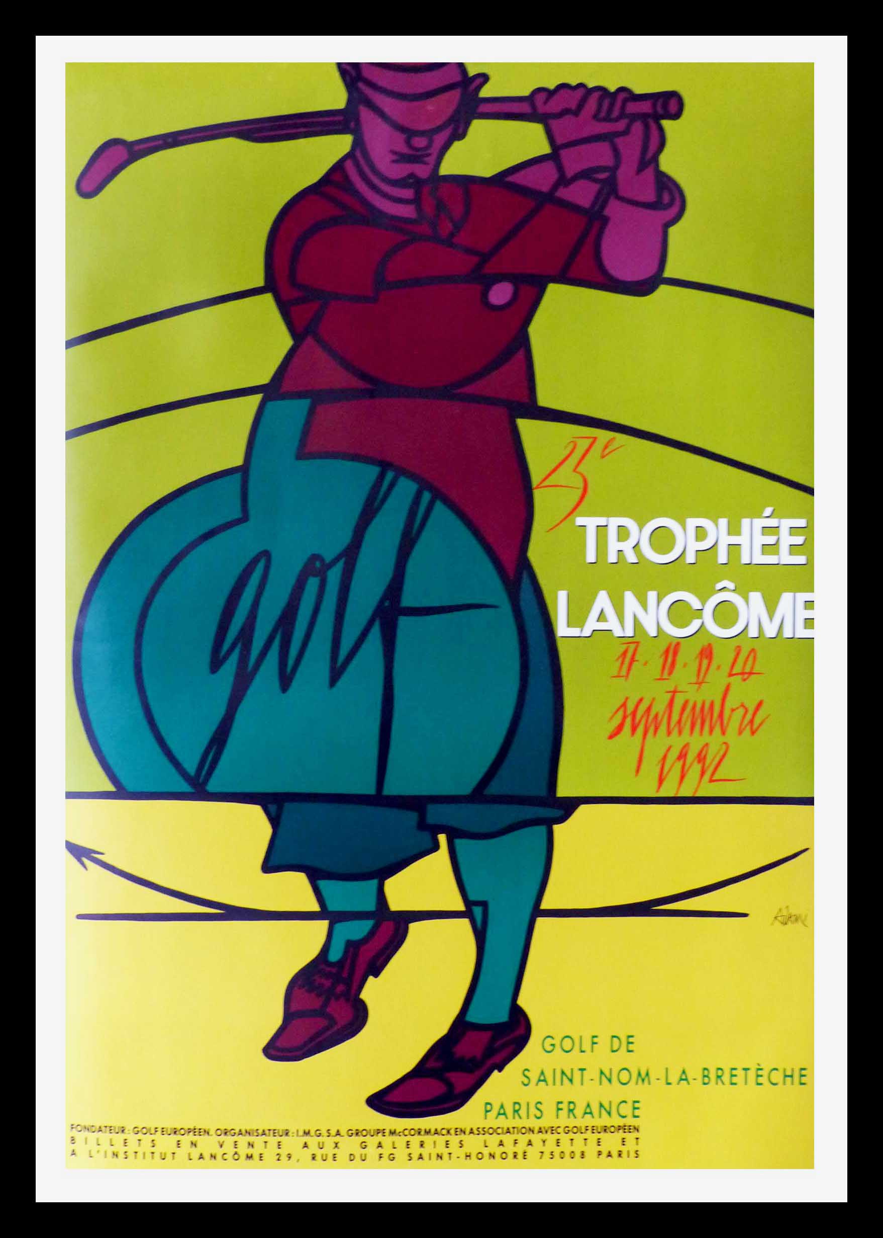 (alt="Ancienne affiche originale, Trophée Lancôme de St Nom La Bretèche, 1992 signed in the plate by Adami and printed by A. Karcher")