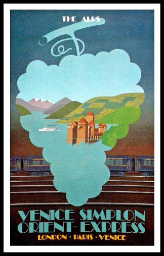 Affiche de voyage originale Venice Simplon Orient Express Les Alpes - FIX MASSEAU 1981