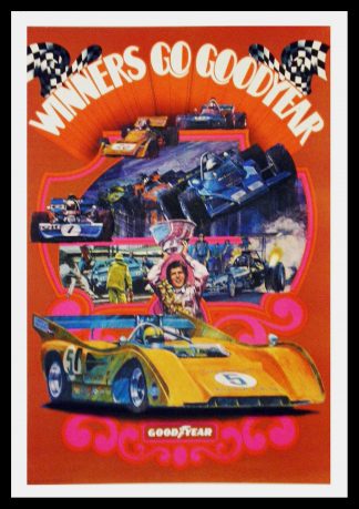 Affiche ancienne originale course automobile - Winners Go Goodyear - Grand Prix Automobile Goodyear - Anonymous 1970