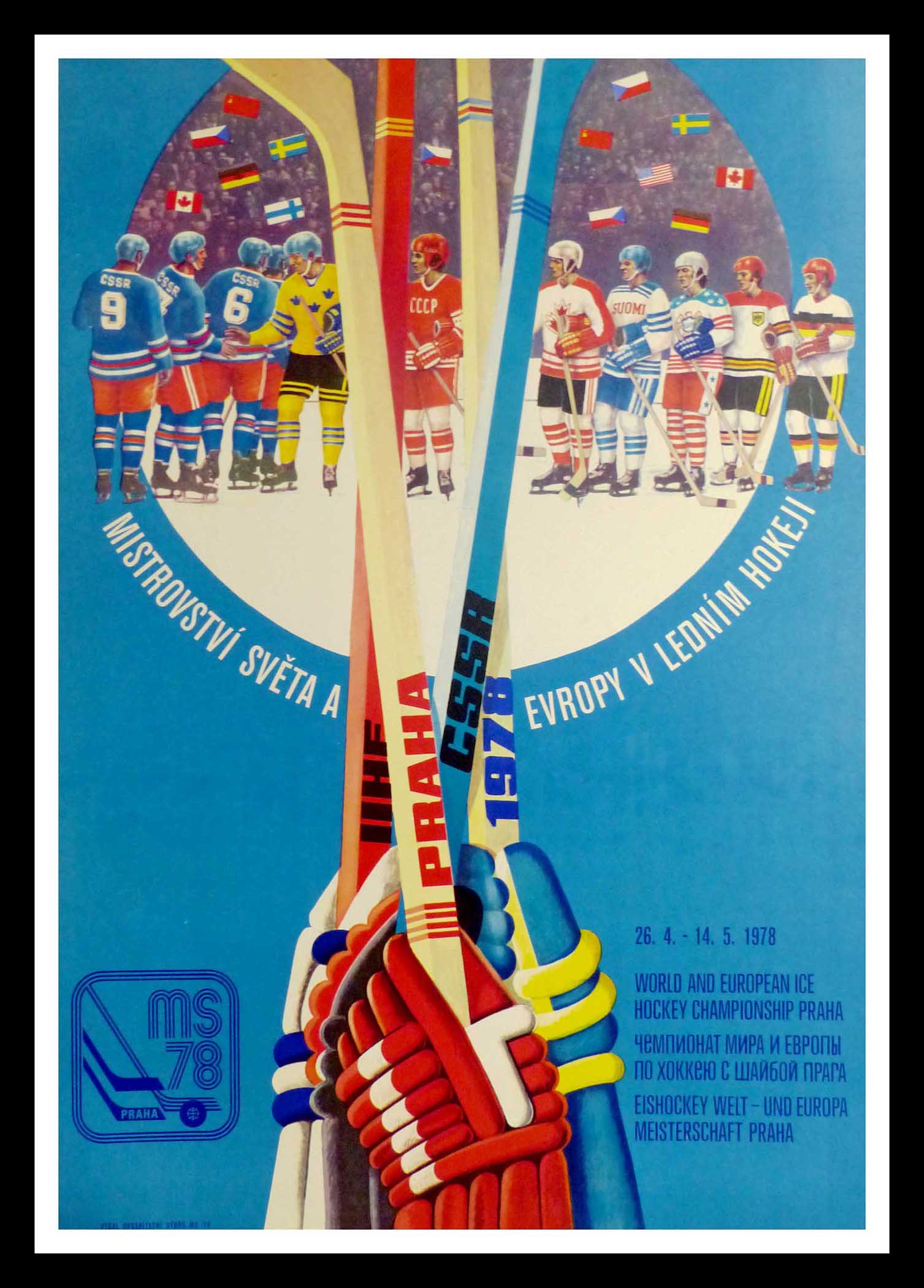 Original Vintage Sport Poster Ice Hockey World Championship Vienna Eishockey