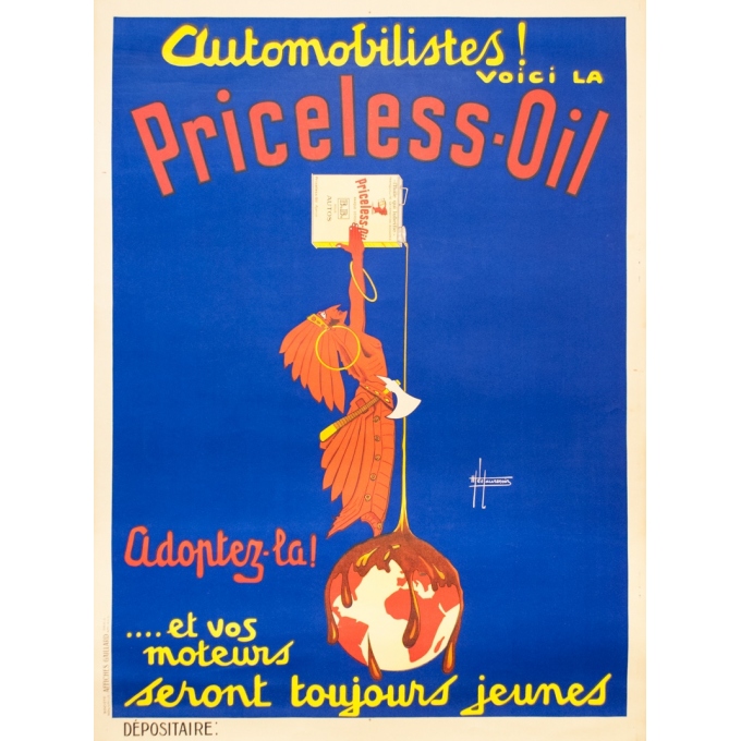 Henri de LAURENCIN : automobilistes voici la Priceless Oil, affiche ancienne originale publicitaire 1925 - Image 2