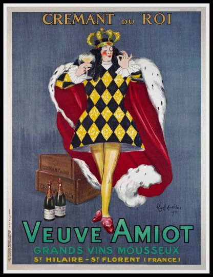 (alt="original vintage wine poster Cremant du Roi Veuve Amiot Leonetto CAPPIELLO, art deco, signed in the plate and printed by Devambez, The king 1922")