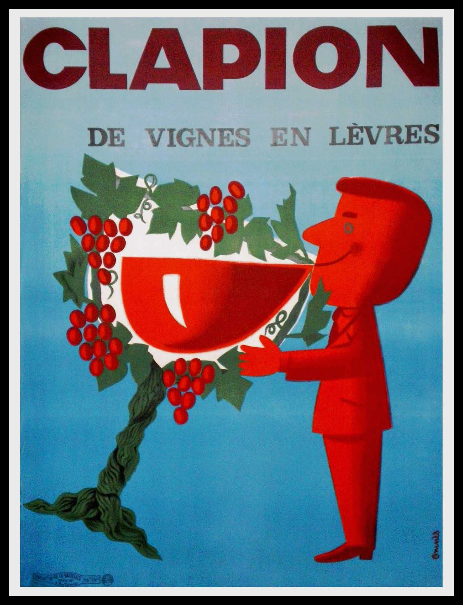 Original vintage alcohol poster - VIN CLAPION - WINE - OMNES 1950 - Poster  Paul