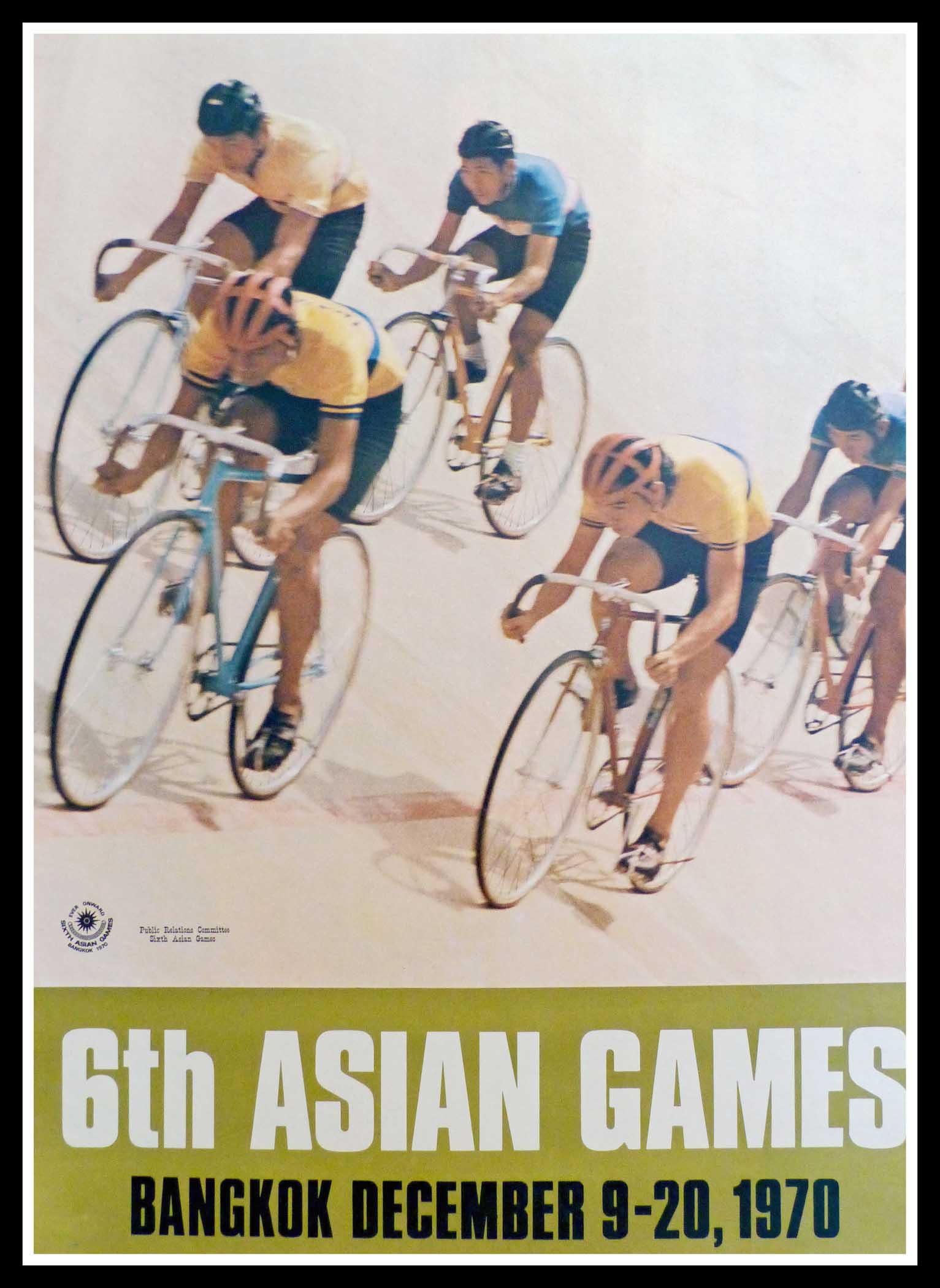 (alt="original vintage poster 6th Asian Games Bicycle Speed Race Bangkok, december 1970")