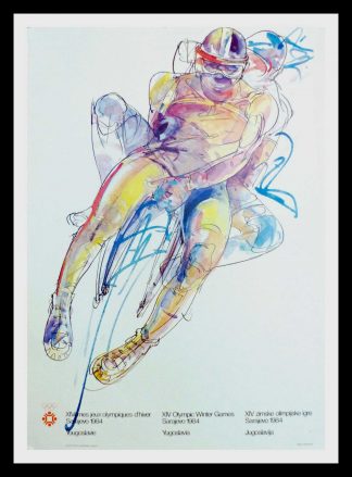 (alt=original vintage poster XIV Olympic Winter Games bobsleigh Sarajevo Yugoslavia1984")