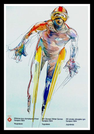 (alt="original vintage poster XIV Olympic Winter Games ski jumping Sarajevo Yugoslavia1984")