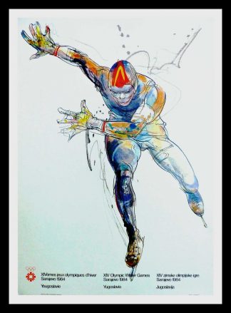 (alt="original vintage poster XIV Olympic Winter Games sliding sport Sarajevo Yugoslavia 1984")