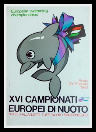 Affiche ancienne originale XVIème Championnat Européen de Natation 1983 Rome Italie