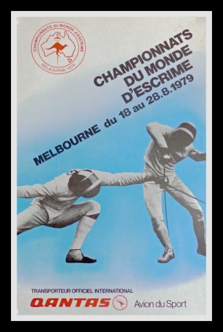 Affiche ancienne originale sport, championnat du Monde d'escrime Melbourne Australie - 1979