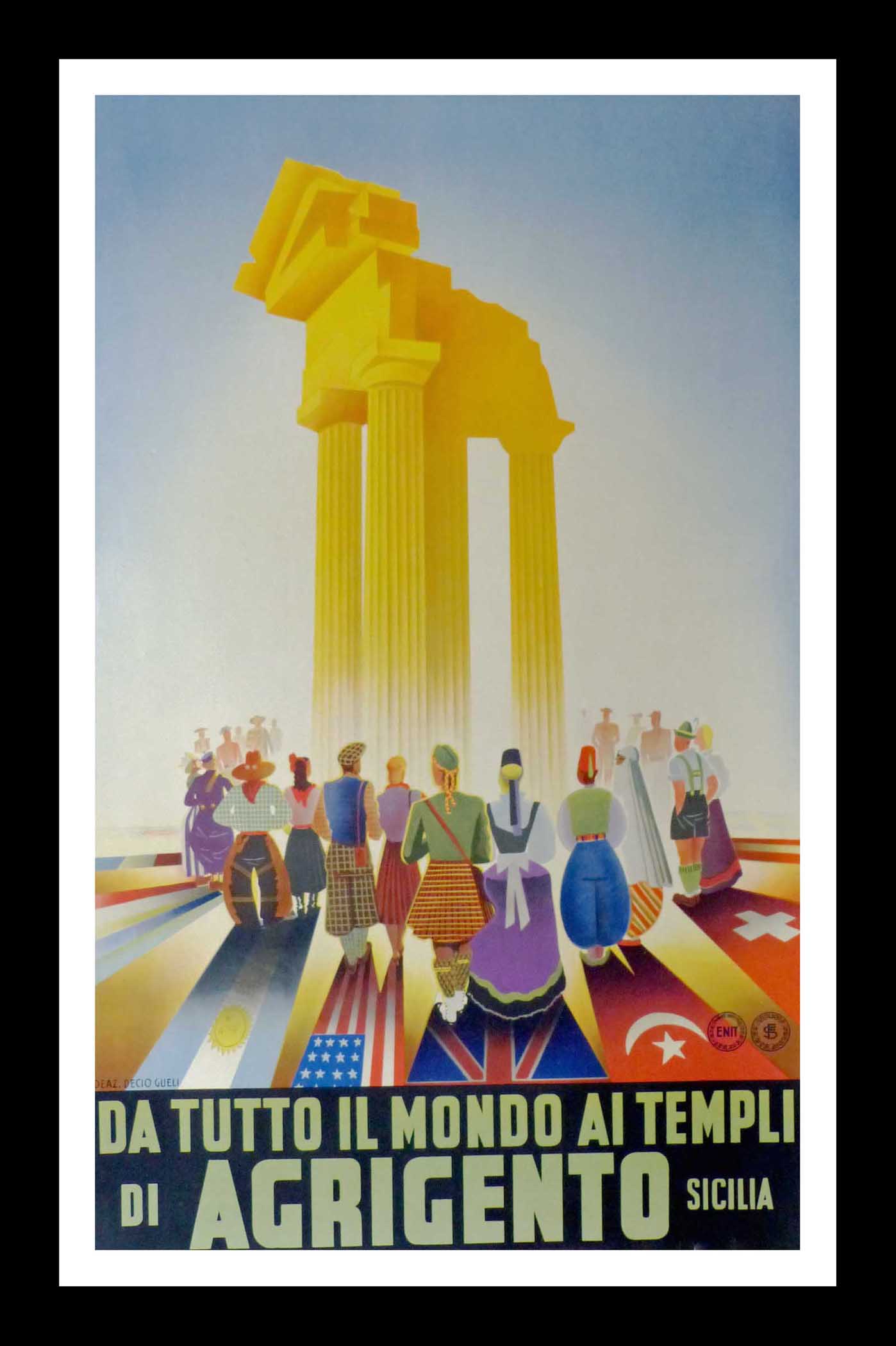 (alt="original tourism poster From All The World At the Temples Of Agrigento Di Sicilia Italy Sicilian 1951")