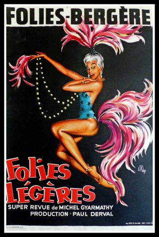 Affiche ancienne originale cabaret - FOLIES BERGERES Folies Légères - PARIS - OKLEY 1949
