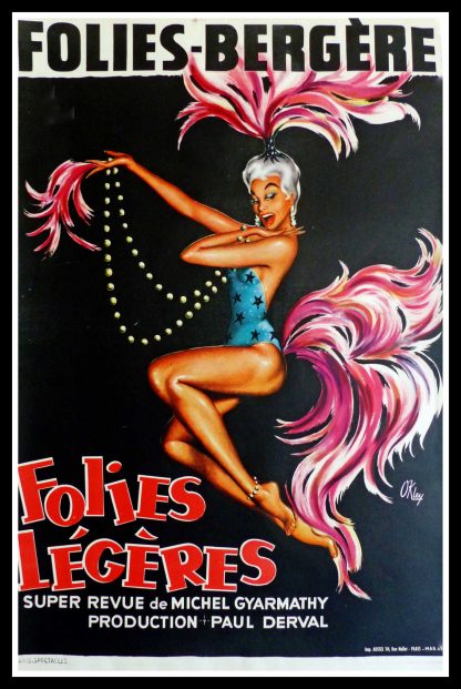 Affiche ancienne originale cabaret - FOLIES BERGERES Folies Légères - PARIS - OKLEY 1949