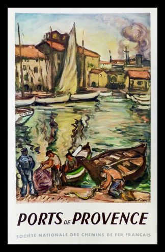 (alt="original vintage travel poster Ports de Provence, South of France, SNCF, French Railways, signed Othon Friesz MARIN 1949")