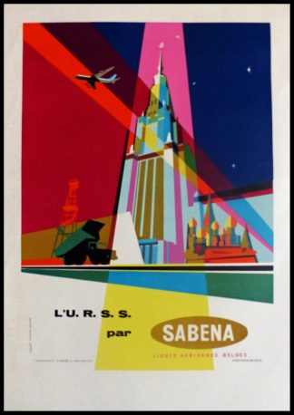 Affiche Ancienne Originale Aviation l'URSS Par SABENA Lignes Aériennes Belges - VANDEN EYDEN  1950