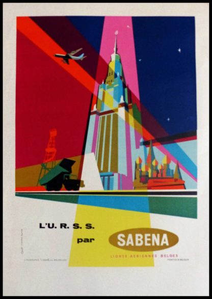 Affiche Ancienne Originale Aviation l'URSS Par SABENA Lignes Aériennes Belges - VANDEN EYDEN  1950