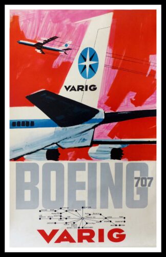 Original travel poster Flying Jet Boeing Intercontinental SABENA Belgian World Airlines - VANDEN EYDEN Gaston 1950