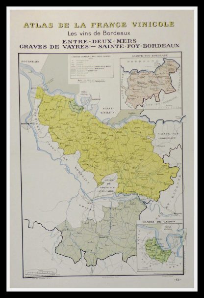 (alt="original wine poster wine atlas of france Les vins de Bordeaux Graves Louis LARMAT 1880")