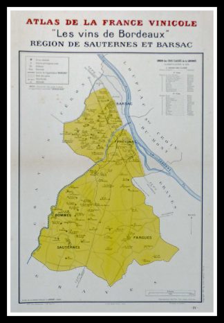 (alt="original wine poster wine atlas of france Les vins de Bordeaux Sauternes, Barsac, Louis LARMAT 1880")