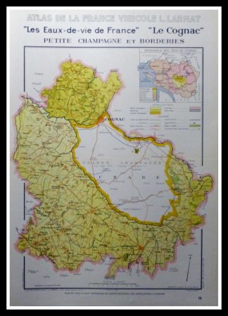(alt="original wine poster wine atlas of france Cognac, petite champagne, les eaux de vie Louis LARMAT 1880")