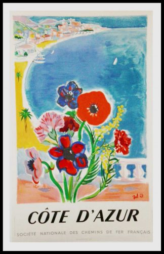 Affiche originale de voyage - Côte d'Azur French Riviera - JAL 1947