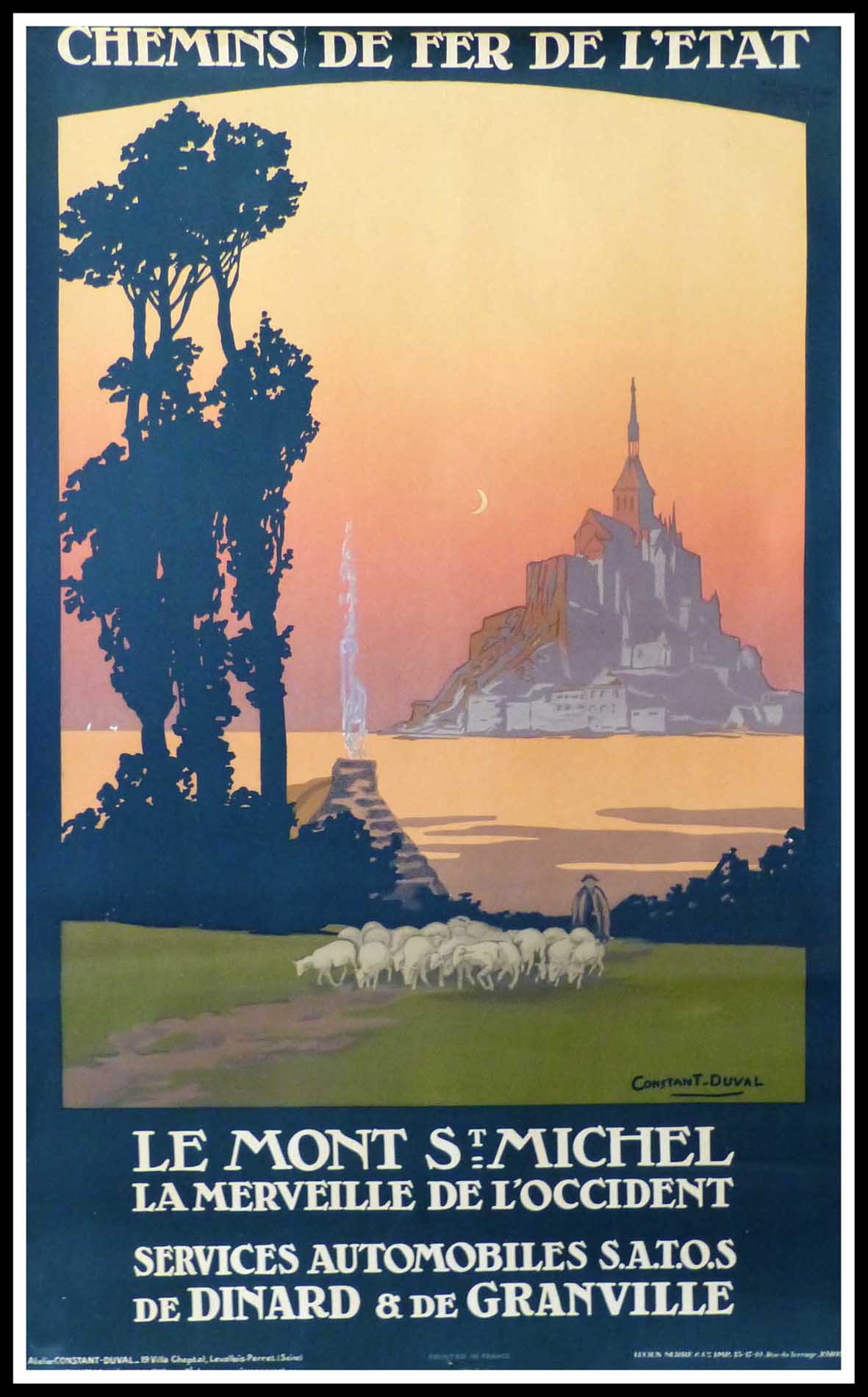 (alt="original vintage tourism Le Mont St Michel Normandy French railways signed CONSTANT DUVAL 19203°