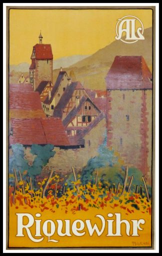 Affiche ancienne originale Riquewhir  -  Alsace -  Schultz-Wettel circa 1920