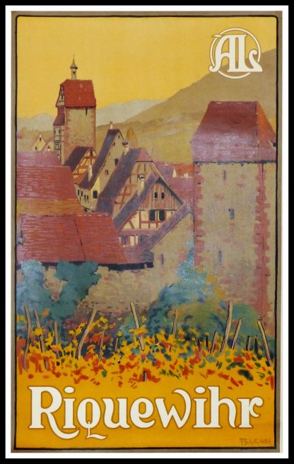 Affiche ancienne originale Riquewhir  -  Alsace -  Schultz-Wettel circa 1920