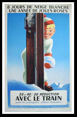 (alt="original vintage winter sport poster 8 jours de ski signed Roland HUGON 1956")