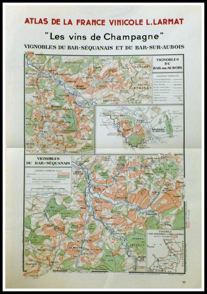 (alt="original vintage french wine maps, Atlas of France wine, Champagne wine Louis LARMAT 1942")