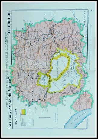 (alt="original french wine maps Atlas Vinicole de France les eaux de vie de France COGNAC Fins Bois Louis LARMAT 1942")