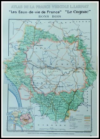 (alt="original vintage french wine maps COGNAC eaux de vie Louis LARMAT 1942")