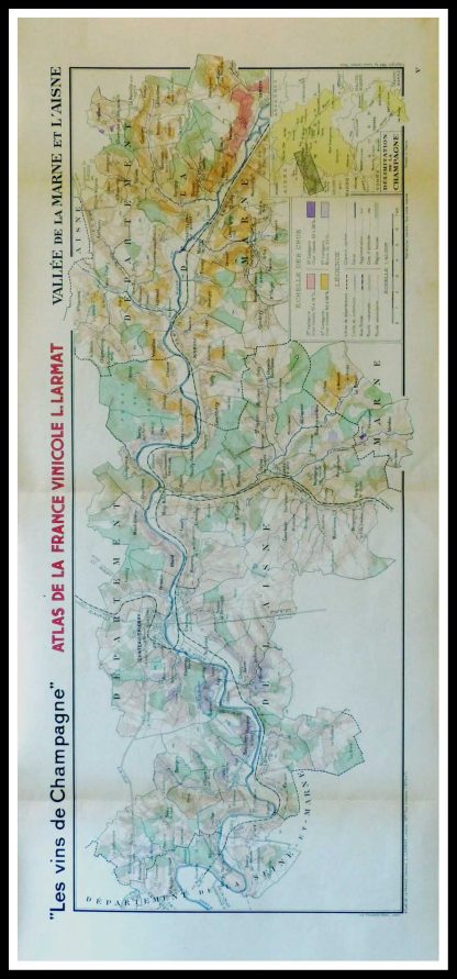(alt="Original vintage French wine maps Les Vins de Champagne Vallée de la Marne et l Aisne, Atlas de la France vinicole Louis LARMAT 1942")