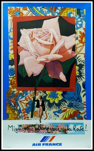 (alt="original vintage travel poster AIR FRANCE Migonne allons voir si la rose.... Roger BEZOMBES 1980 signed in the plate printed by Mourlot")
