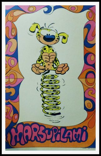 (alt="Original vintage poster of the Marsupilami based on André Franquin, 1968 , created by André Franquin and printed by Sup. Spirou")