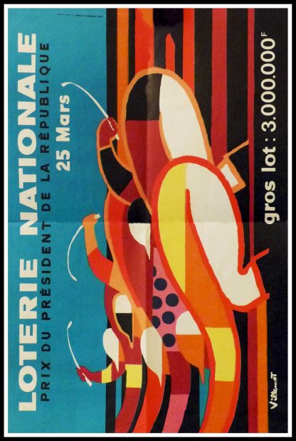 (alt="Original vintage poster Loterie Nationale, Prix du Président de la République, 1972 realised by Villemot and printed by Jean Laurance, Paris.")
