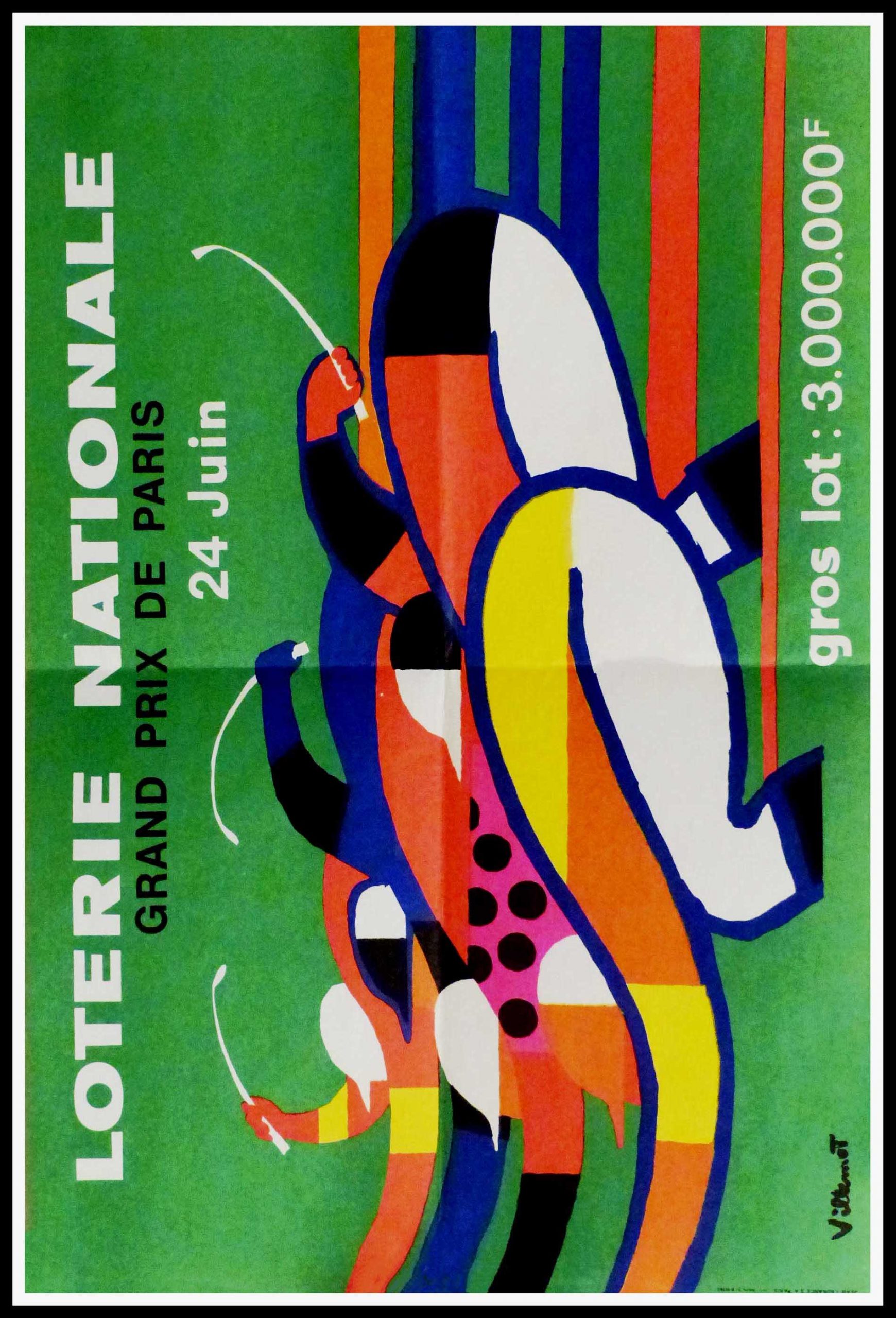 (alt="Original vintage poster Loterie Nationale, Grand Prix de Paris, 1960 realised by Villemot and printed by Jean Laurance, Paris.")