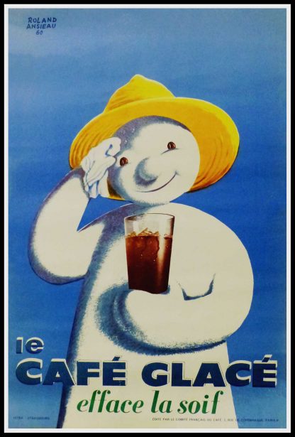 (alt="Original vintage poster Le Café Efface La Soif 1960, signed in the plate by Roland Ansieu and printed by Istra, Strasbourg")